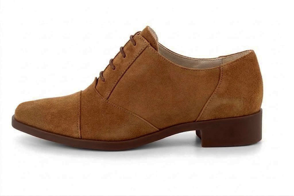 Timeless women's dress Oxfords crafted in smooth leather, offering sleek lines and sophisticated style for professional and smart attire, in cognac leather with round toe and chunky rubber lug sole - Florence KOOIJMAN